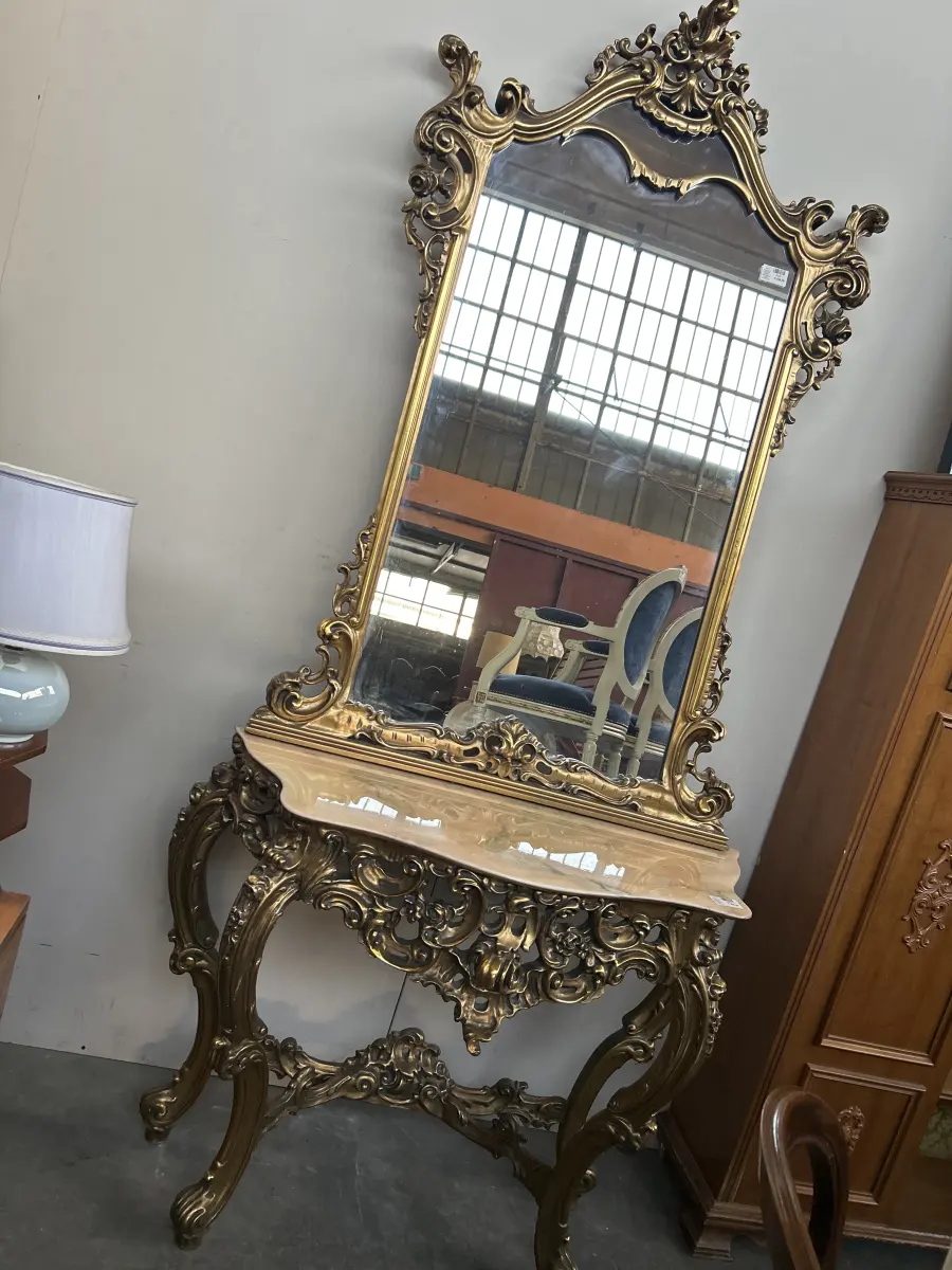 CONSOLLE C/PIANO IN MARMO + SPECCHIO IN LEGNO (SCONTATO)